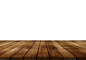 empty wooden table on white background