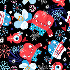 Funny bright vector pattern of monsters