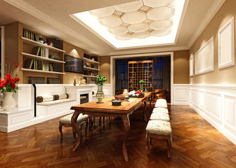 3d render of dining and living room