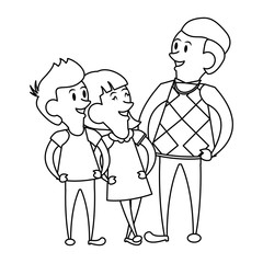 fathers day family celebration cartoon in black and white