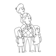 fathers day family celebration cartoon in black and white