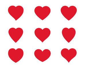 Red heart Icon isolated on white background. Set of love symbols