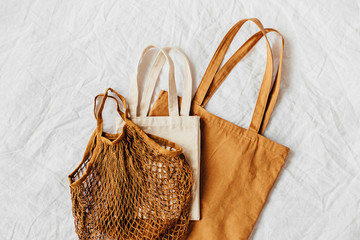 Canvas tote bags. Reusable eco bags. Eco friendly concept.