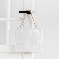 White eco bag mockup. Blank Shopping sack with copy space. Canvas tote bag. Eco friendly / Zero...