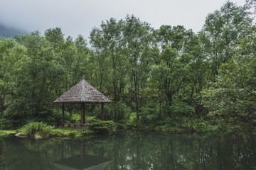 Hut by water at Mingyue Mountain, Jiangxi, China