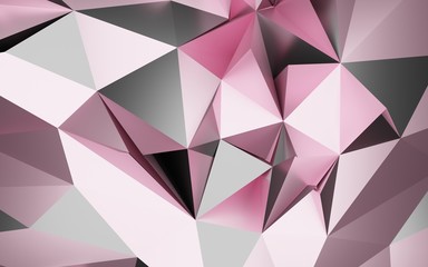 Abstract Pink metal polygonal wall and reflection, low-poly background, 3d illustration