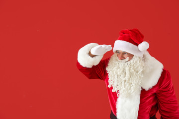 Portrait of Santa Claus on color background