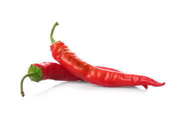 Red chili peppers on white background