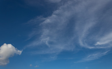 Blue sky background with tiny clouds