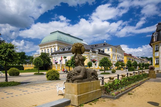 Spa center - pedestrian precinct in small spa town Frantiskovy Lazne (Franzensbad) in the west part of Czech Republic (region Karlovy Vary)
