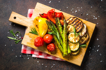 Grilled vegetables - zucchini, paprika, eggplant, asparagus and tomatoes. © nadianb