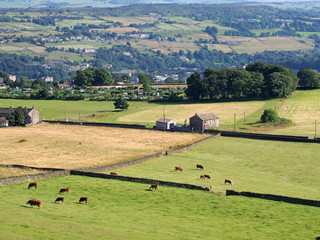 an aerial panoramic view of west yorkshire countryside in the calder valley near luddenden with...