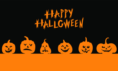 Vector illustrations of Halloween funny horror pumpkins banner on black background