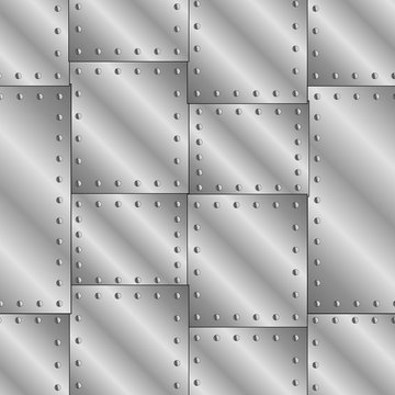 Seamless vector texture with riveted metal sheets.