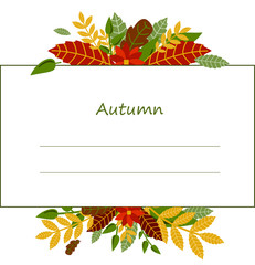 Beautiful frame of autumn yellow, red leaves, flowers. Ideal for invitations, autumn holidays.