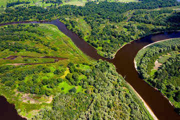 Pripyat river in Belarus from the air