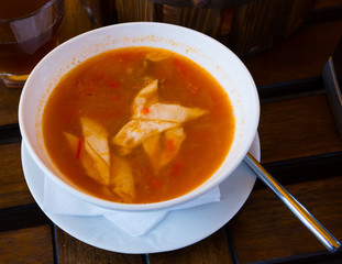 Oriental uzbek beef soup lagman. Central Asian cuisine