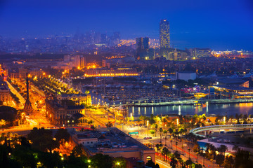 View to  Barcelona   in night.  Spain