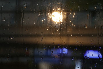 Rain drops on the Window at Night
