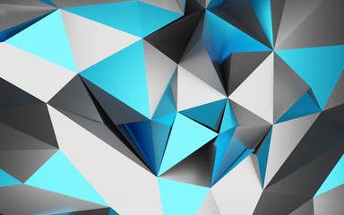 Abstract Blue and metal polygonal wall and reflection, low-poly background, 3d rendering