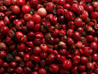 Many red peppercorns as background, top view