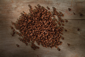 coffee beans wooden table