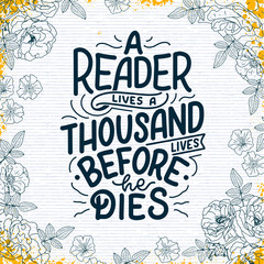 Abstract lettering about books and reading for poster design. Handwritten letters. Typography funny quote. Vector