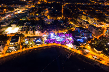 Beautiful aerial view on coast of the night city