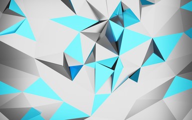Obraz premium Abstract Blue and metal polygonal wall and reflection, low-poly background, 3d rendering