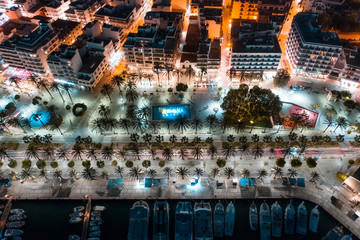 Beautiful aerial view on coast of the night city