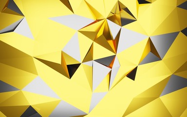 Abstract Gold and metal polygonal wall and reflection, low-poly background, 3d rendering