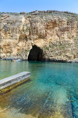 Inland sea tunnel Dwejra point in San Lawrenz, Gozo, Malta