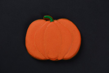 The hand-made eatable Halloween pumpkin on black background