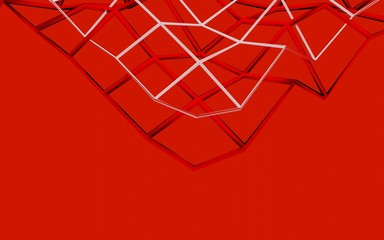 Abstract red and white surface polygonal wall ,low-poly background, 3d rendering