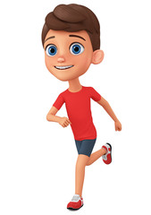 Character cartoon guy runs on a white background. 3d rendering. Illustration for advertising.