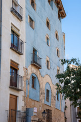 Fototapeta na wymiar Vertical view of blue house in the historic center of Cuenca, Spain, Europe
