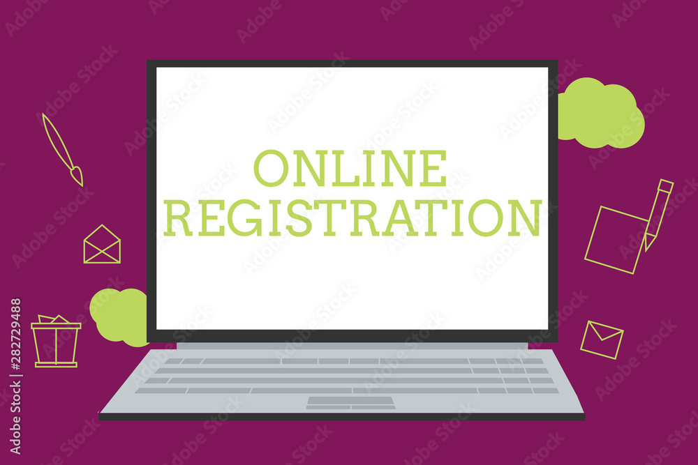 Poster handwriting text writing online registration. concept meaning process to subscribe to join an event 