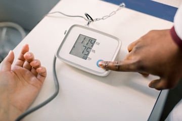 Check of blood pressure and heart rate with digital pressure gauge standard blood pressure test...