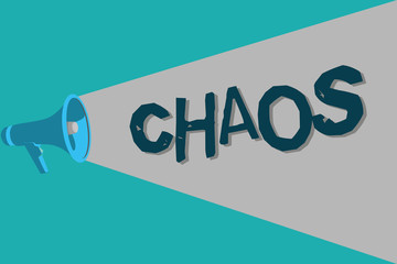 Conceptual hand writing showing Chaos. Business photo text complete disorder and confusion not following rules be against.