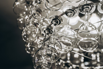 Beautiful chandelier made with glasses of wine