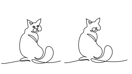 One line drawing. Cat sitting with big tail