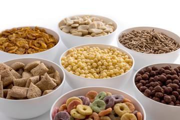 Variety of colorful cereals for breakfast