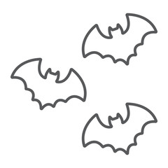 Bats thin line icon, spooky and animal, vampire sign, vector graphics, a linear pattern on a white background.