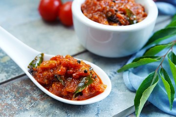 Homemade Indian Tomato Chutney / Pickle - obrazy, fototapety, plakaty