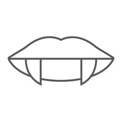Vampire teeth thin line icon, female and mouth, lips sign, vector graphics, a linear pattern on a white background.
