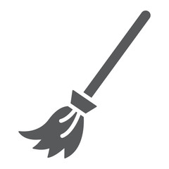 Witch broom glyph icon, halloween and magic, brush sign, vector graphics, a solid pattern on a white background.