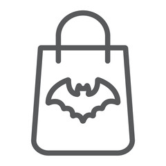 Halloween shopping bag line icon, halloween and shop, packet sign, vector graphics, a linear pattern on a white background.