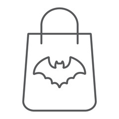 Halloween shopping bag thin line icon, halloween and shop, packet sign, vector graphics, a linear pattern on a white background.