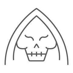 Death thin line icon, halloween and horror, reaper sign, vector graphics, a linear pattern on a white background.