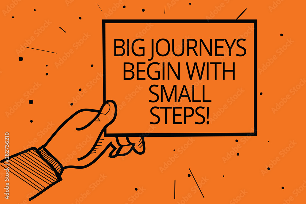 Poster writing note showing big journeys begin with small steps. business photo showcasing one step at a ti